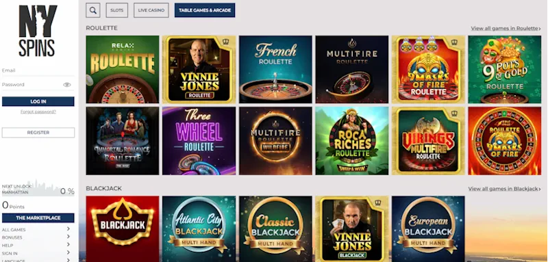 NYspins Casino Table screenshot