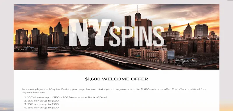 NYspins Casino Welcome Bonus screenshot