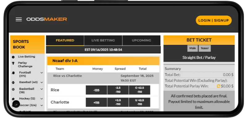 Oddsmaker Sports Mobile Betting screenshot