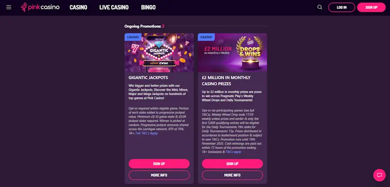 Pink  Casino Ongoing Offers screenshot