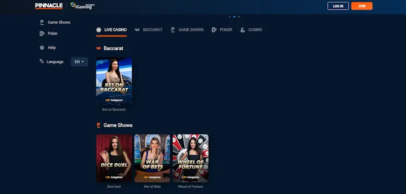 Pinnacle Casino Live screenshot