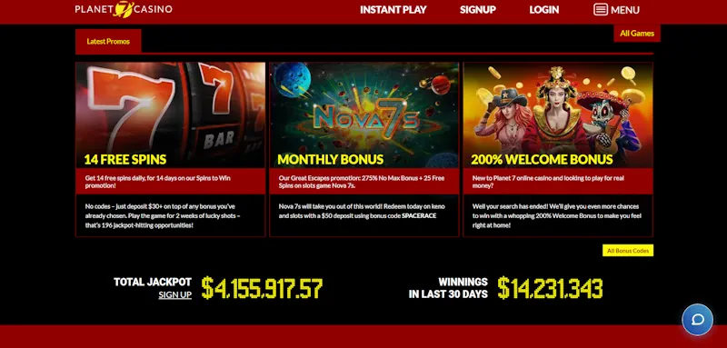 Planet 7 Casino Ongoing Offers screenshot