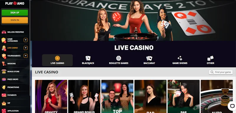 PlayAmo Casino Live screenshot