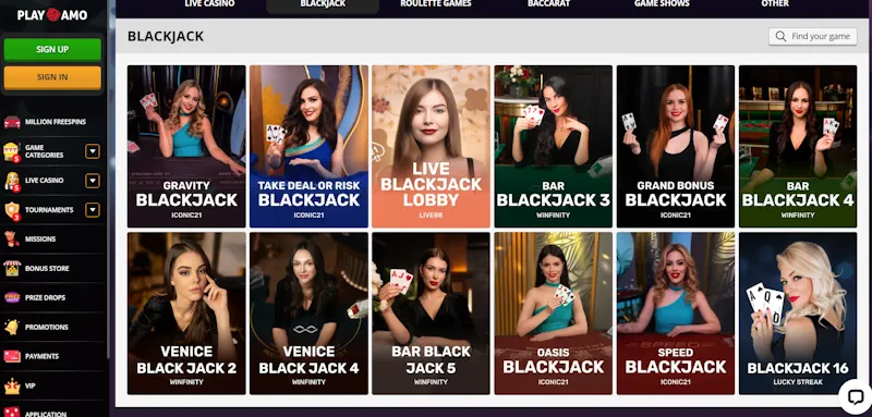 PlayAmo Casino Table screenshot