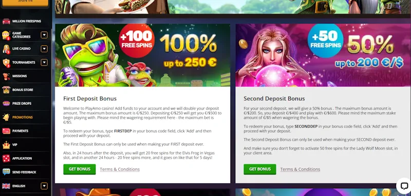 PlayAmo Casino Welcome Bonus screenshot