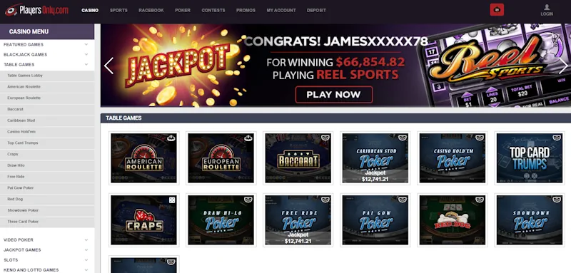 PlayersOnly.ag Casino Table screenshot