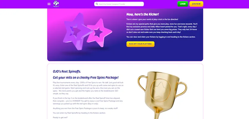 PlayOjo Casino Ongoing Offers screenshot