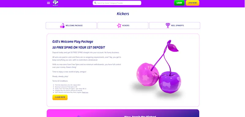 PlayOjo Casino Welcome Bonus screenshot