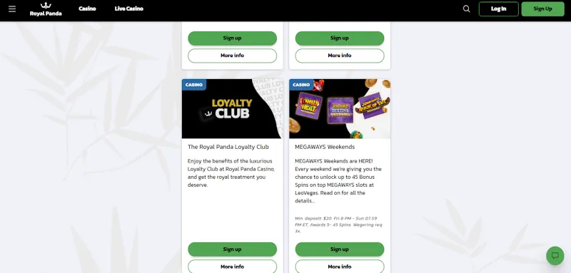 Royal Panda Casino Ongoing Offers screenshot