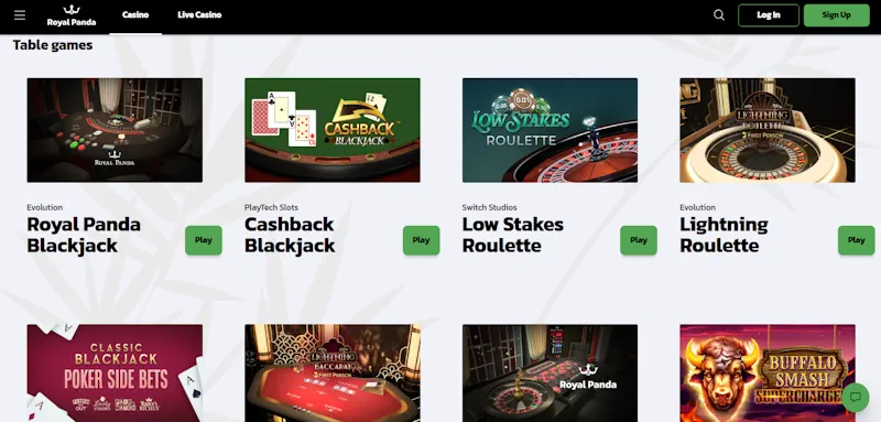 Royal Panda Casino Table screenshot