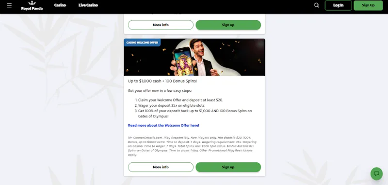 Royal Panda Casino Welcome Bonus screenshot