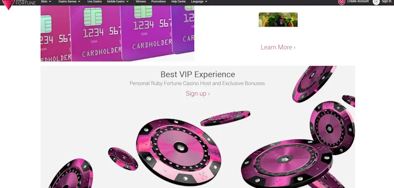 Ruby Fortune Casino Ongoing Offers screenshot