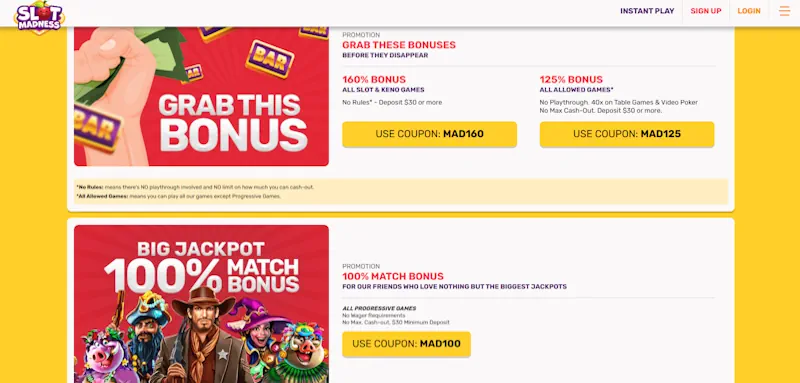 Slot Madness Casino Ongoing Offers screenshot
