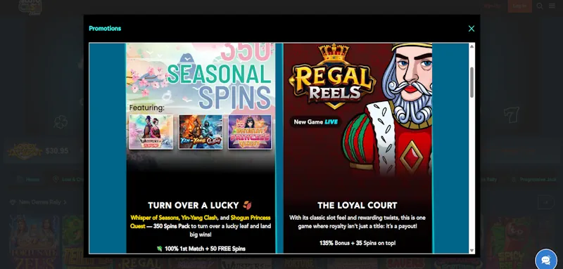 Sloto Cash Casino Ongoing Offers screenshot