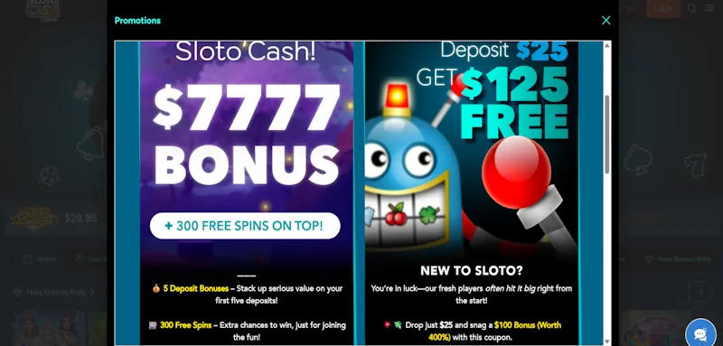 Sloto Cash Casino Welcome Bonus screenshot