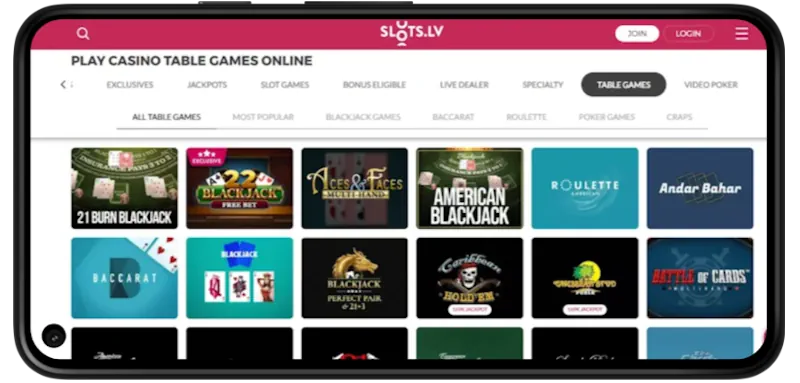 Slots.lv Casino Table screenshot