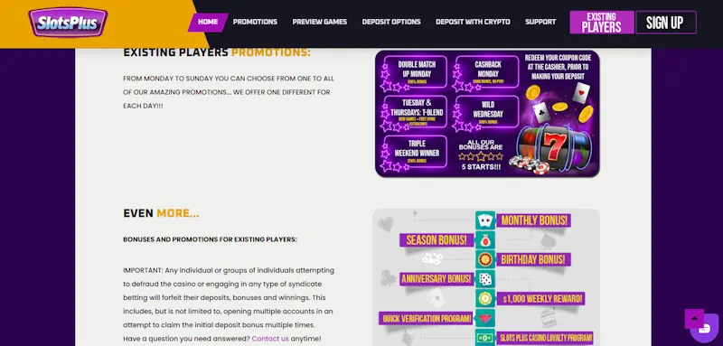 Slots Plus  Casino Ongoing Offers screenshot