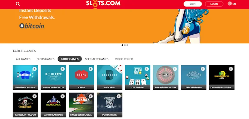 Slots.com Casino Table screenshot