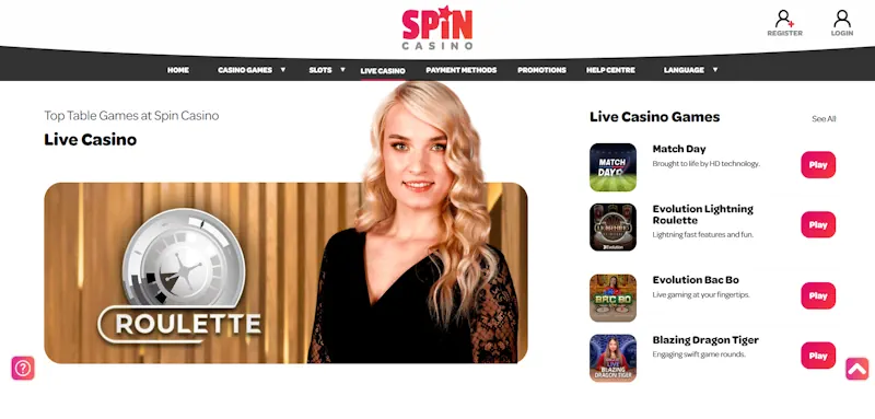 Spin Casino Live screenshot