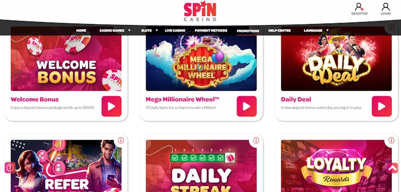 Spin Casino Ongoing Offers screenshot