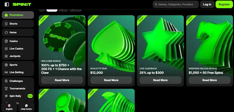 Spinit Casino Ongoing Offers screenshot