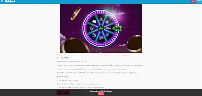 Spinland Casino Ongoing Offers screenshot