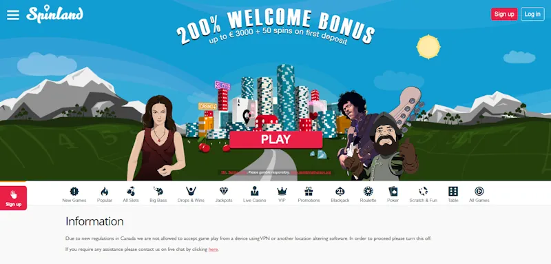 Spinland Casino Welcome Bonus screenshot