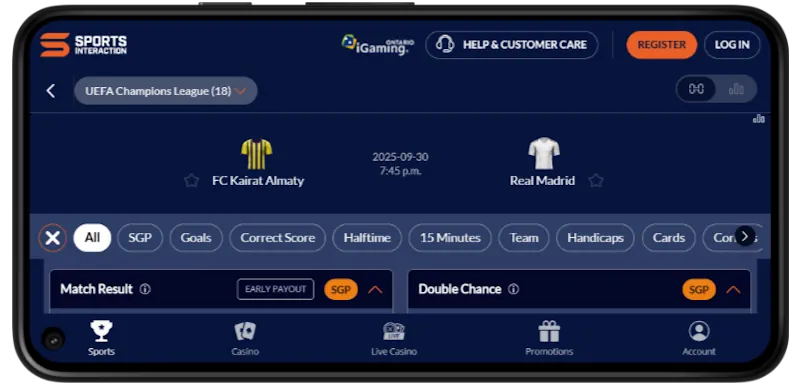 Sports Interaction Mobile Betting screenshot