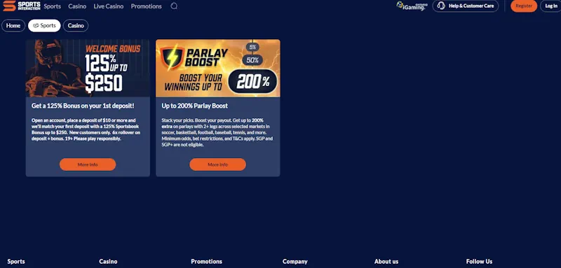 Sports Interaction Ongoing Offers screenshot