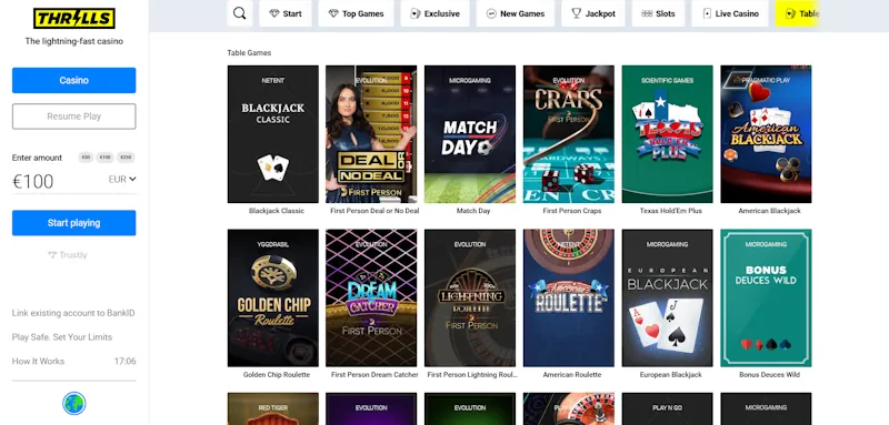 Thrills Casino Table screenshot