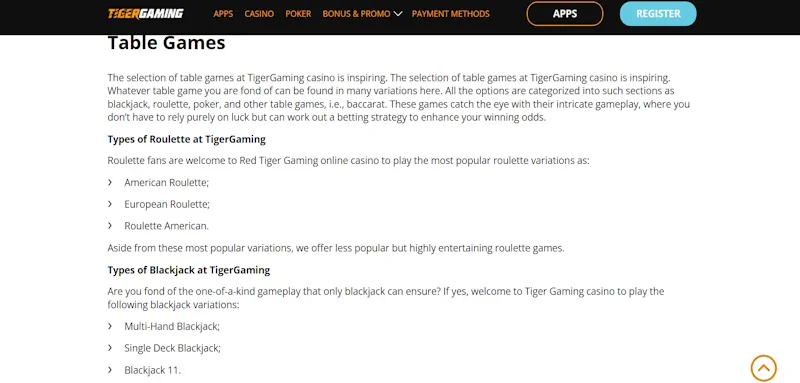 TigerGaming Casino screenshot
