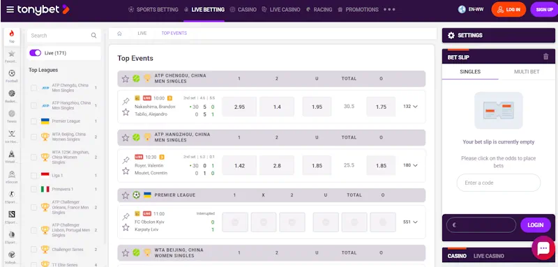 TonyBet Casino Live screenshot