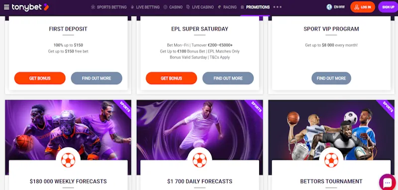 TonyBet Ongoing Offers screenshot