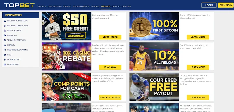 TopBet Casino Ongoing Offers screenshot