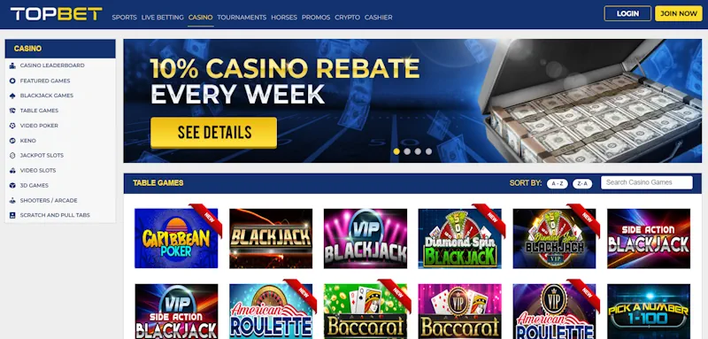 TopBet Casino Table screenshot