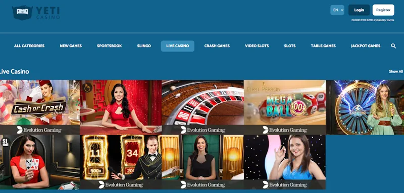 Yeti Casino Live screenshot