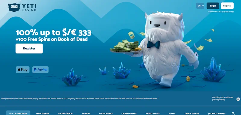 Yeti Casino Welcome Bonus screenshot