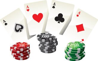 Four Aces Different Suits and Casino Chips