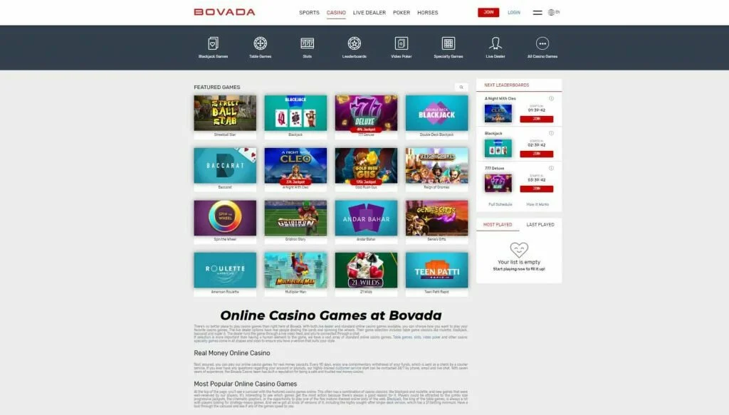 Bovada Casino Games